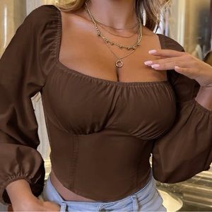 SHEIN - Lantern Sleeve Shirred Back Bustier (Crop Top)